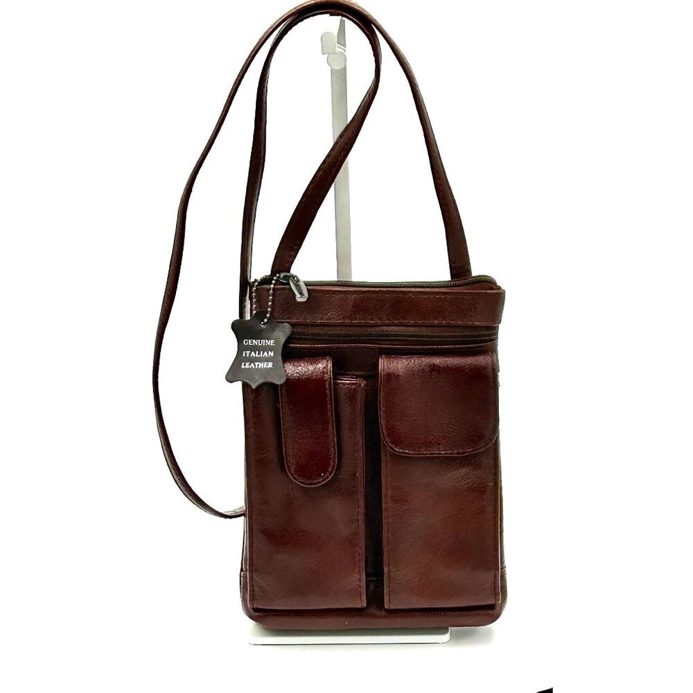 Genuine Italian Leather Crossbody Bag Women Brown Travel Organizer‎ Purse